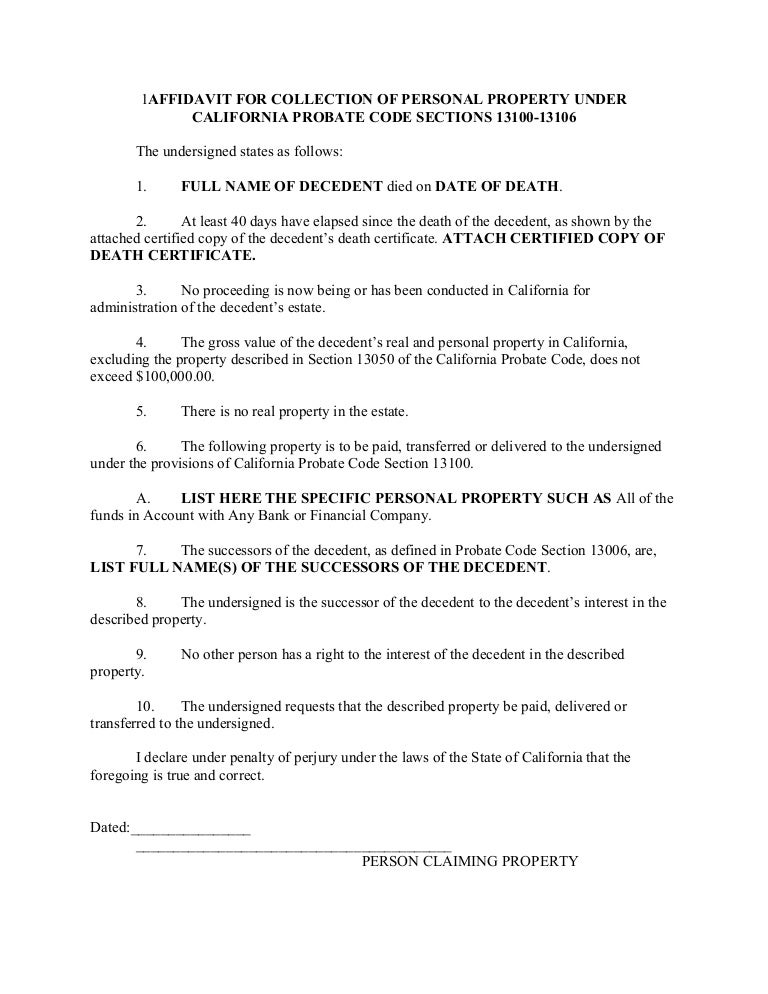 sample probate affidavit for california form 13100