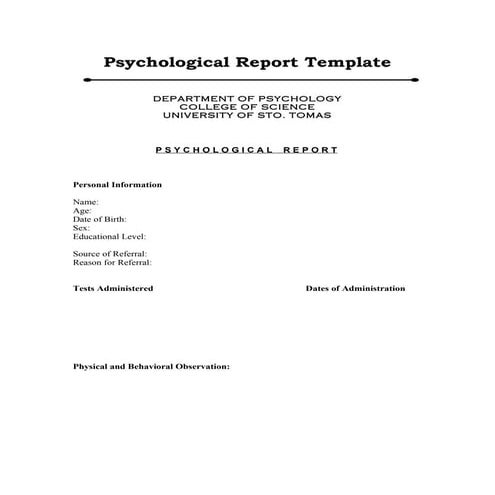 Sample psych reports format