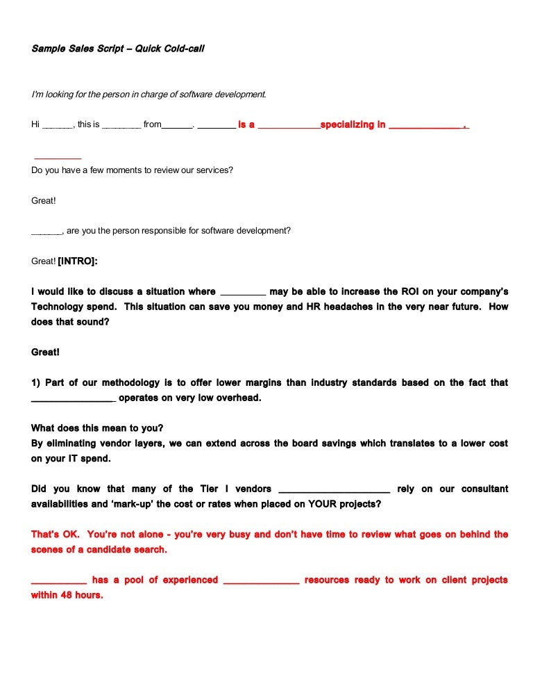 Sample quick sales discovery script