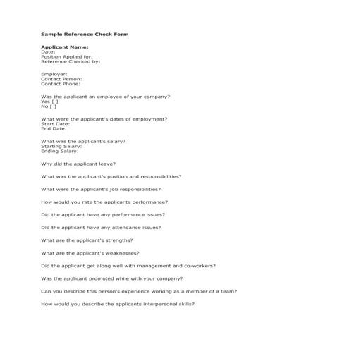 Reference Check Form Candidate