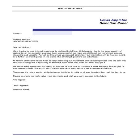 Sample rejection letter | DOCX