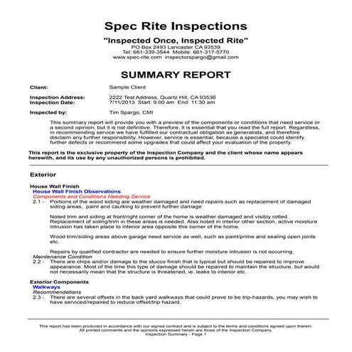 Sample Home Inspection Report