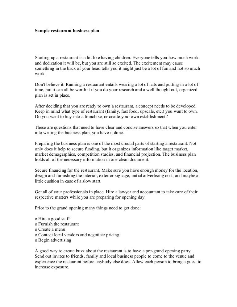 Food business plan sample pdf picture