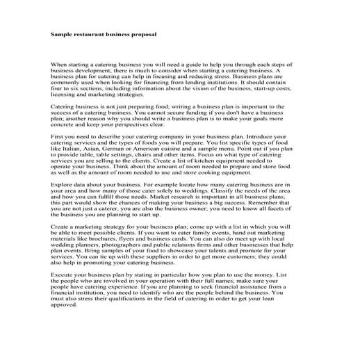 Sample restaurant business proposal