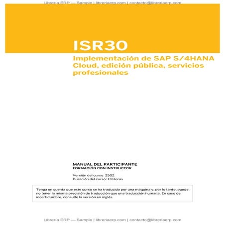 ISR30 Implementación de SAP S/4HANA Cloud, edición pública, servicios profesionales