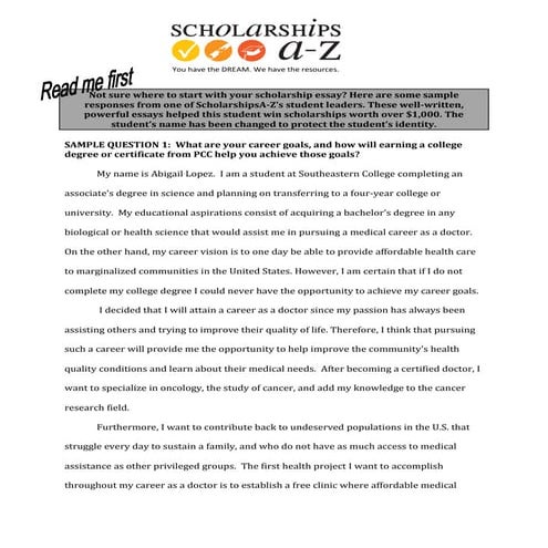 Sample scholarship essays