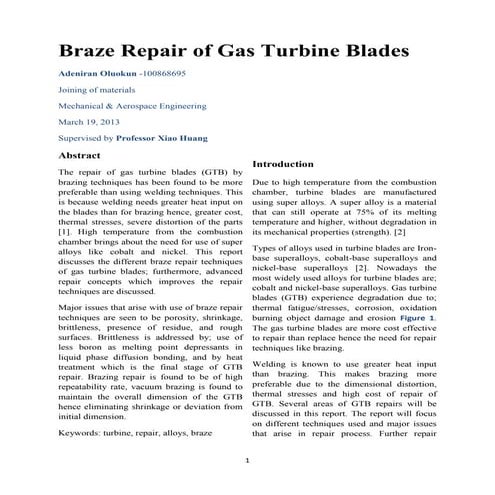 Short Paper on Braze Repair of Gas Turbine Blades