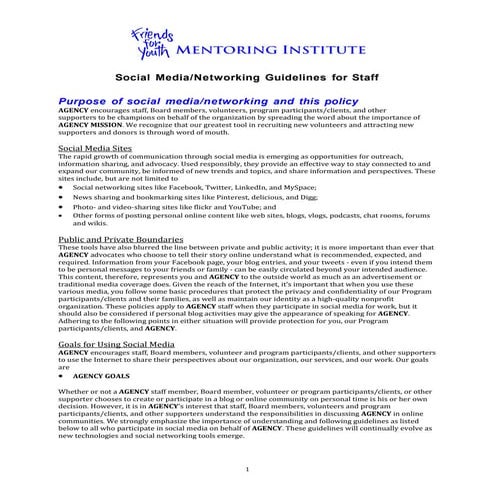 Friends for Youth Social Media Policy for Staff