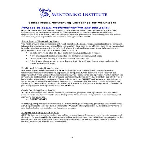 Friends for Youth Sample Social Media Policy for Volunteers