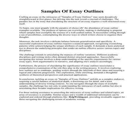Samples Of Essay Outlines. Definition essay: English essay outline example