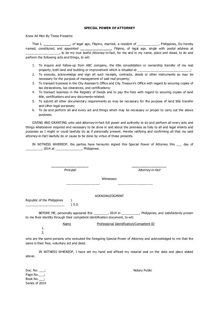 special power of attorney special power of attorney sample