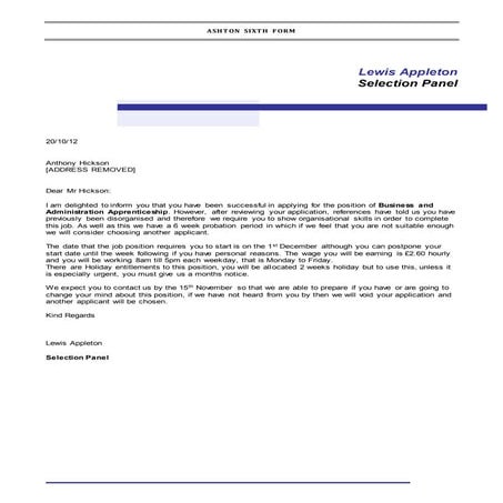 Sample success letter