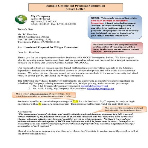 Sample Unsolicited Proposal Submission