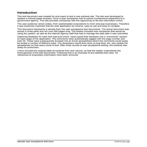 Sample User Acceptance Test