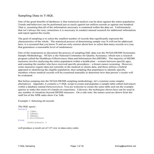 Sampling Data in T-SQL