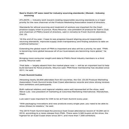 Sam’s club’s vp sees need for industry sourcing standards