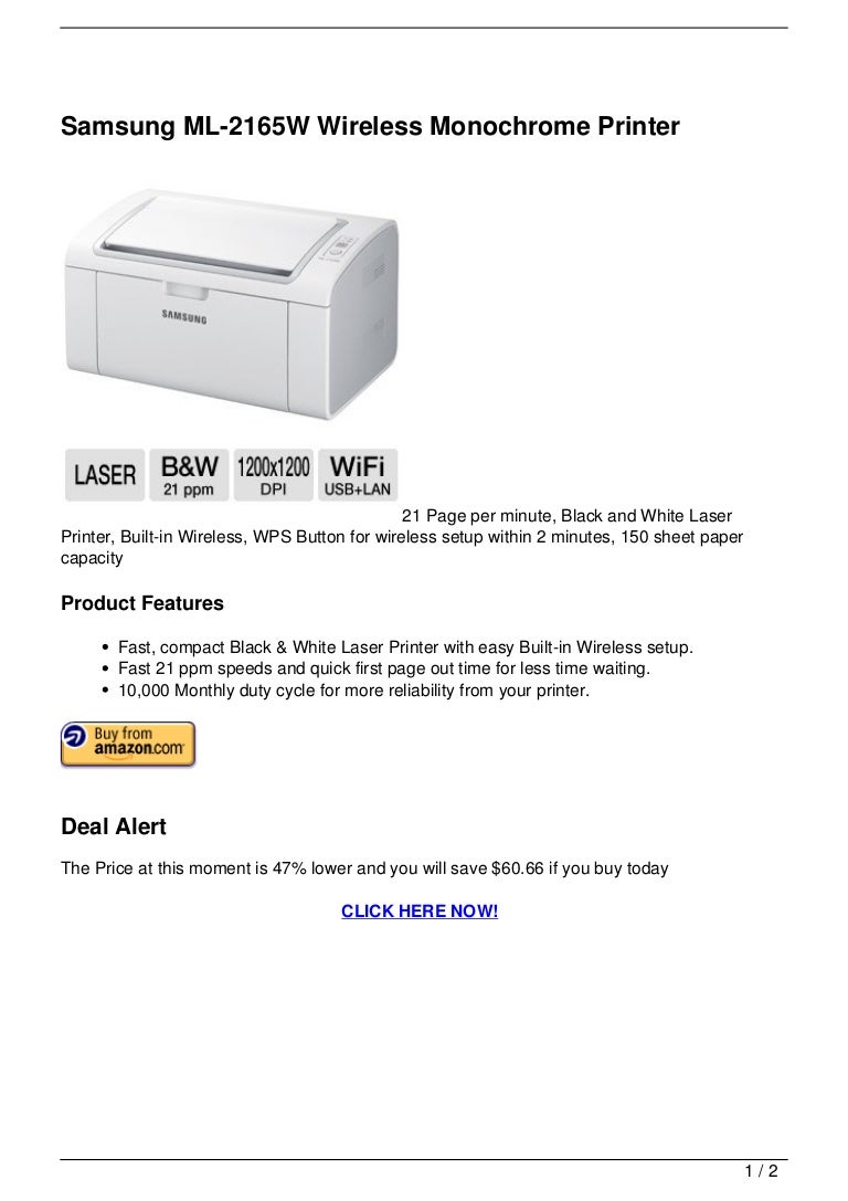 Samsung Ml 2165w Wireless Monochrome Printer