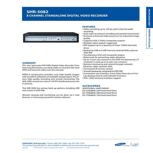 Samsung Shr 5082 Datasheet