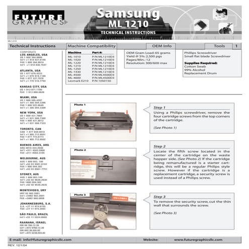 Manual de Recarga Samsung ML 1210 | ML 1510 | ML 1610 | ML 1710 | ML 2010