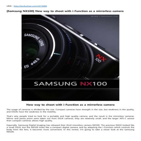 [Samsung NX100] New way to shoot with i-Function as a mirrorless camera