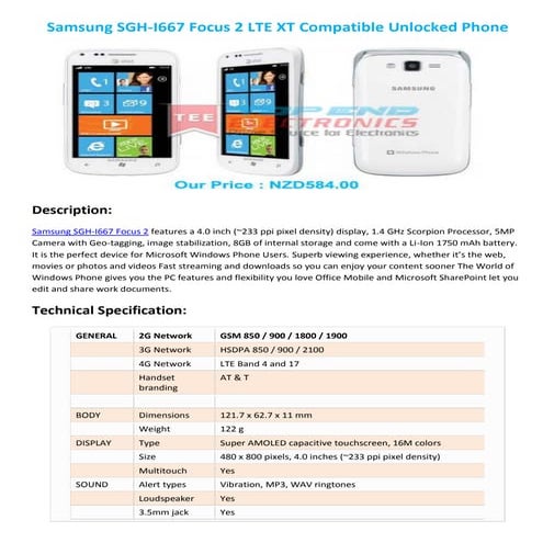 Samsung SGH-I667 Focus 2 LTE XT Phone