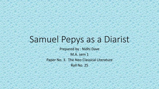 Samuel Pepys as a Diarist