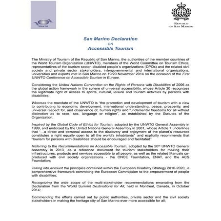 San Marino Declaration on Inclusive Tourism - 2014