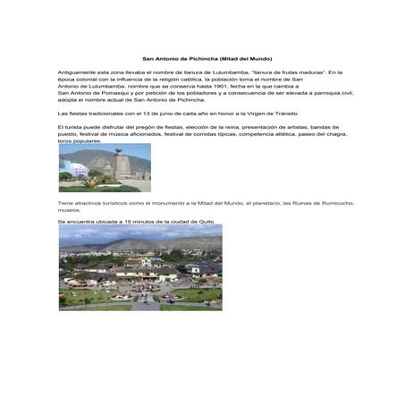San antonio de pichincha mitad del mundo