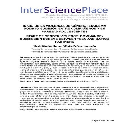 INICIO DE LA VIOLENCIA DE GÉNERO: ESQUEMA DOMINIO-SUMISIÓN ENTRE COMPAÑEROS Y EN PAREJAS ADOLESCENTES