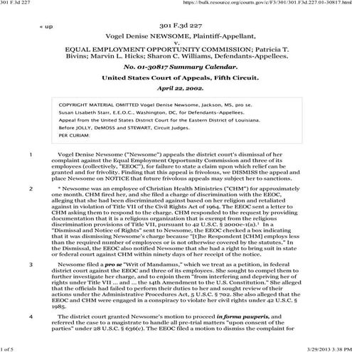 JUDICIAL THREATS OF SANCTIONS - Against Vogel Denise Newsome