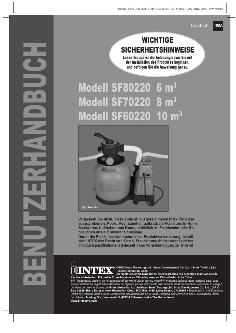 Sandfilteranlage Benutzerhandbuch Intex Pool Shop