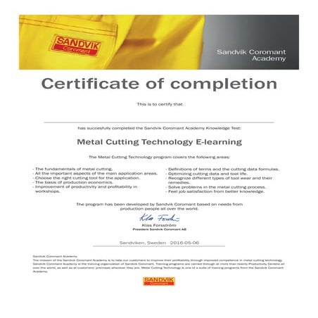 Sandvik cert | PDF