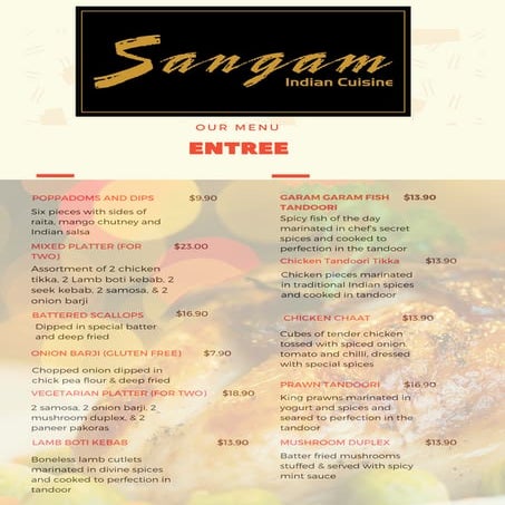 Sangam indian cuisine Menu