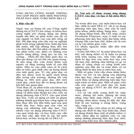 Sáng kiến kinh nghiệm "Ứng dụng CNTT trong dạy - học môn địa lý THPT"