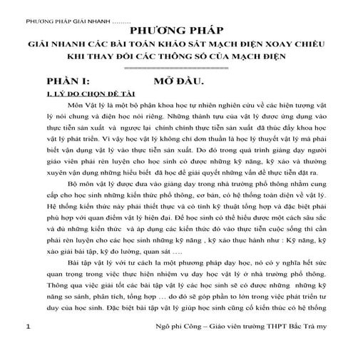 Sáng kiến kinh nghiệm Vật lý: Phương pháp giải nhanh toán điện xoay chiều