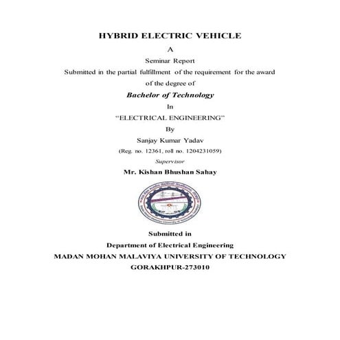 A seminar report on hybrid electric vehicle