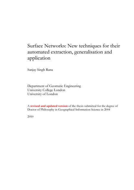 Surface Networks: New techniques for their automated extraction, generalisati...