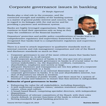 Corporate governance issues in banking - Dr Sanjiv Agarwal