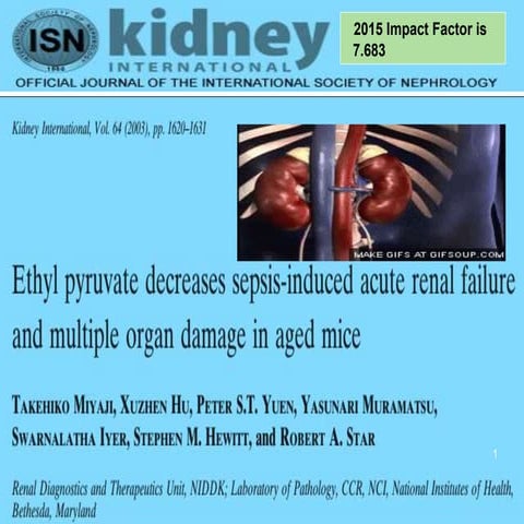 Ethyl pyruvate decreases sepsis induced acute renal failure and mutiple organ damage in aged mice.