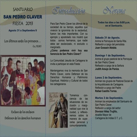 Celebración de la fiesta de nuestro Patrono San Pedro Claver