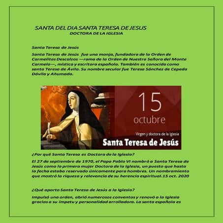 Santa del dia santa teresa de jesus Doctora de la iglesia