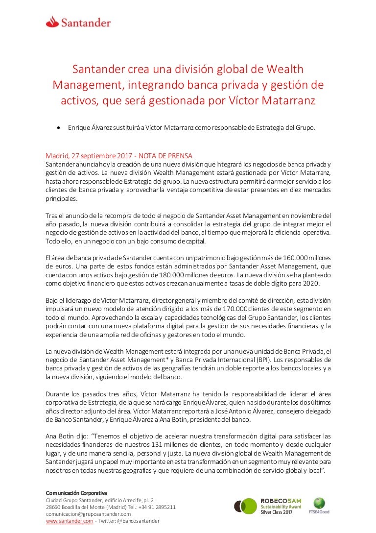 Santander Crea Una División Global De Wealth Management - 