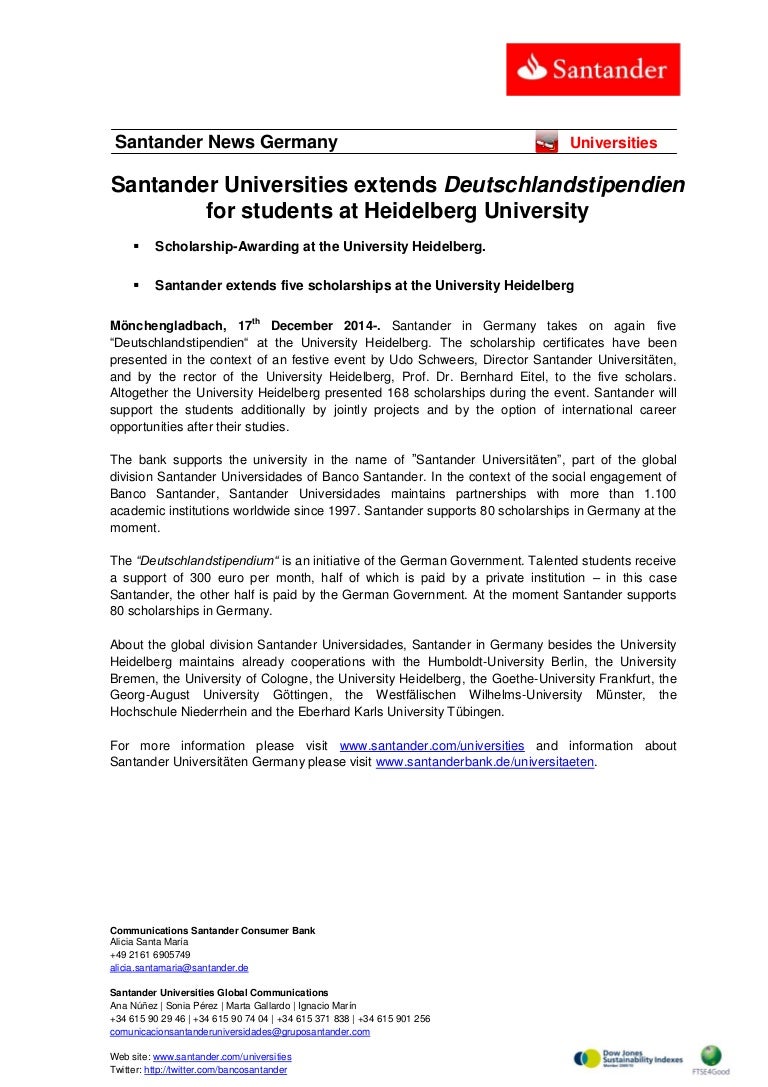 Santander Universities Extends Deutschlandstipendien For Students At