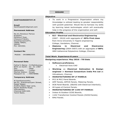 ELECTRICAL DESIGN ENGINEER LT & HT PANELS | PDF