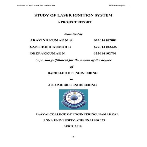 Study of Laser Ignition System(LIS)-Full Report