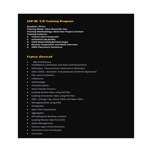 Sap bi Training Content