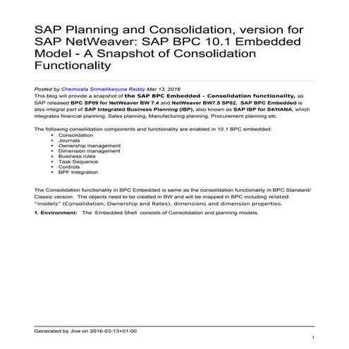 SAP BPC 10.1 Embedded - Consolidation Functionality | PDF