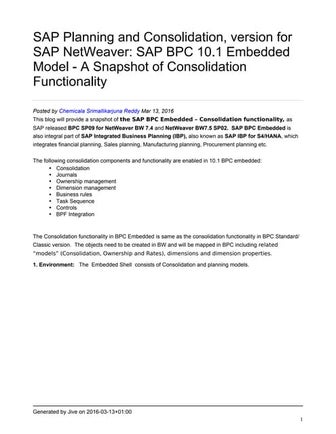 SAP BPC 10.1 Embedded - Consolidation Functionality