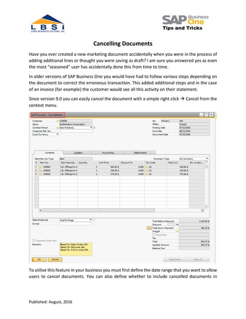 SAP Business One Tips and Tricks Cancelling Documents