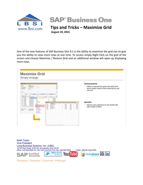 SAP Business One Tips and Tricks - Maximize Grid Size